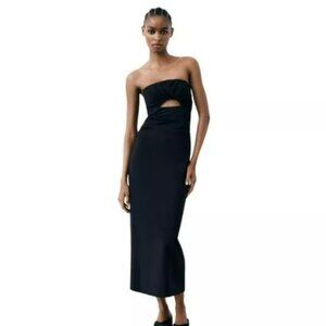 ZARA STRAPLESS MIDI DRESS WITH CUT-OUT DETAIL